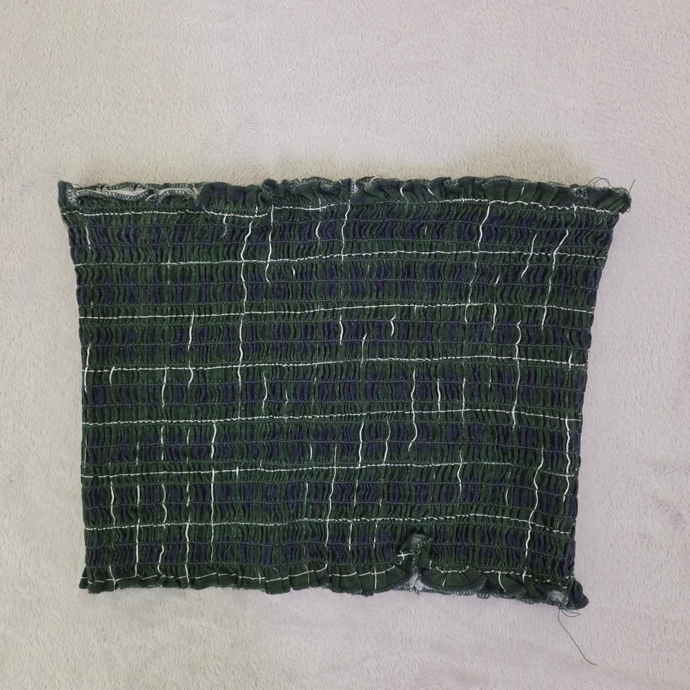 Me To We Womens M Green Navy Plaid Smocked Strapless Tube Top Y2K Bandeau